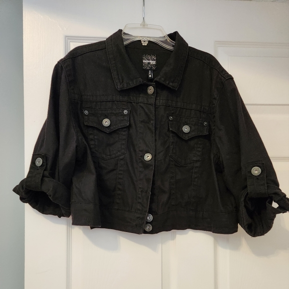 Highway Jeans Jackets & Blazers - Highway Jeans, 1X, Womens Cropped Jean Jacket Black